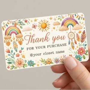 50 Boho Thank You Cards | Rainbow Floral Small Business Packaging Inserts 3.5x2